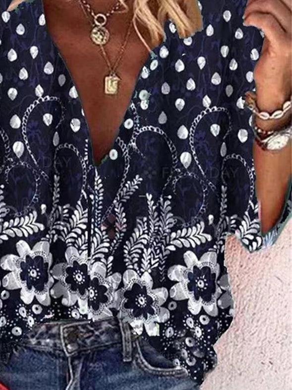 Floral Print Lapel Long Sleeve Casual Blouses - Blouses - INS | Online Fashion Free Shipping Clothing, Dresses, Tops, Shoes - 11/06/2021 - BLO2106110090 - Category_Blouses