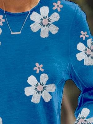 Floral Print Long-sleeved T-shirt - T-shirts - INS | Online Fashion Free Shipping Clothing, Dresses, Tops, Shoes - 10-20 - 12/07/2021 - color-blue