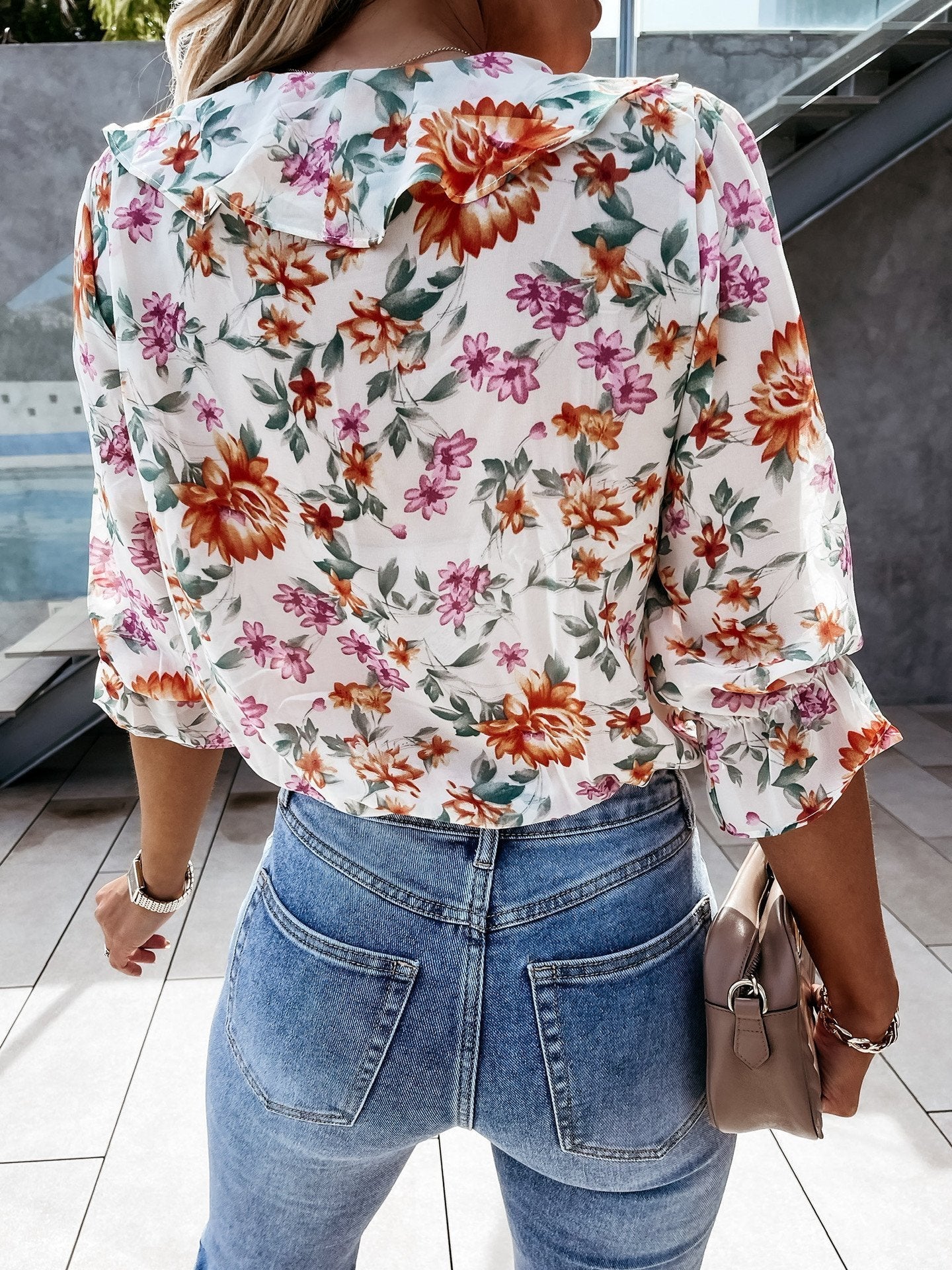 Floral Print Pleated Long Sleeve Blouses - Blouses - INS | Online Fashion Free Shipping Clothing, Dresses, Tops, Shoes - BLO210601296 - Category_Blouses - Color_Black