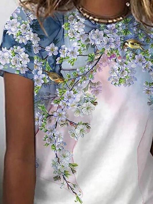 Floral Print Round Neck Short Sleeve T-Shirt - T-Shirts - INS | Online Fashion Free Shipping Clothing, Dresses, Tops, Shoes - 10-20 - 27/07/2021 - Category_T-Shirts