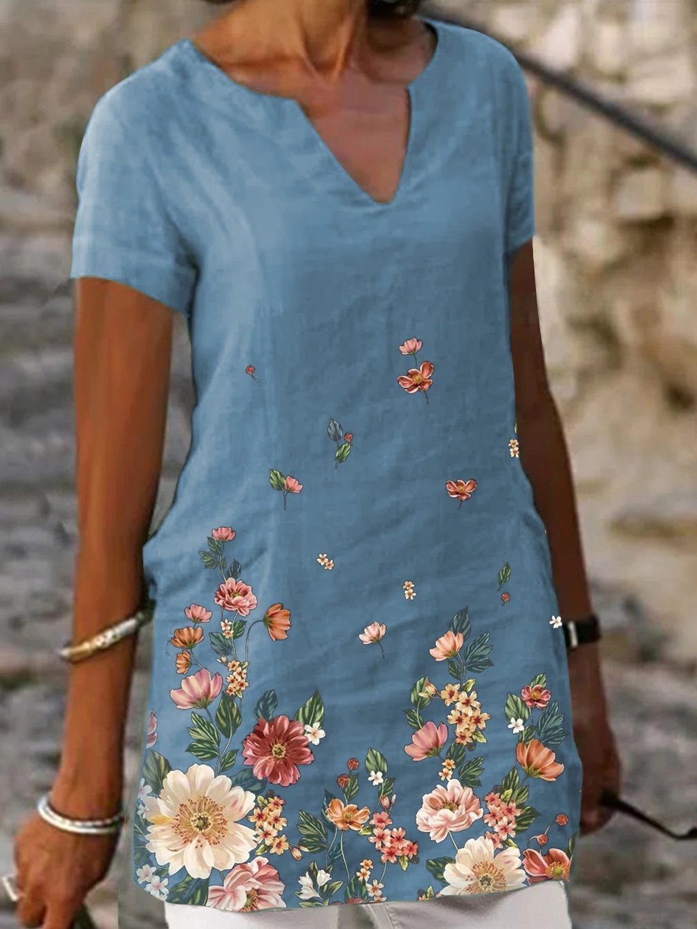 Floral Print Short Sleeve V-Neck Casual T-Shirts - T-Shirts - INS | Online Fashion Free Shipping Clothing, Dresses, Tops, Shoes - 20-30 - 21/06/2021 - Category_T-Shirts