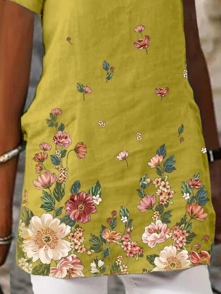 Floral Print Short Sleeve V-Neck Casual T-Shirts - T-Shirts - INS | Online Fashion Free Shipping Clothing, Dresses, Tops, Shoes - 20-30 - 21/06/2021 - Category_T-Shirts