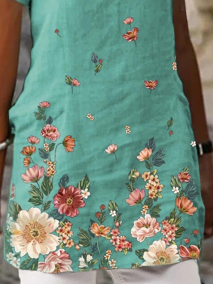 Floral Print Short Sleeve V-Neck Casual T-Shirts - T-Shirts - INS | Online Fashion Free Shipping Clothing, Dresses, Tops, Shoes - 20-30 - 21/06/2021 - Category_T-Shirts