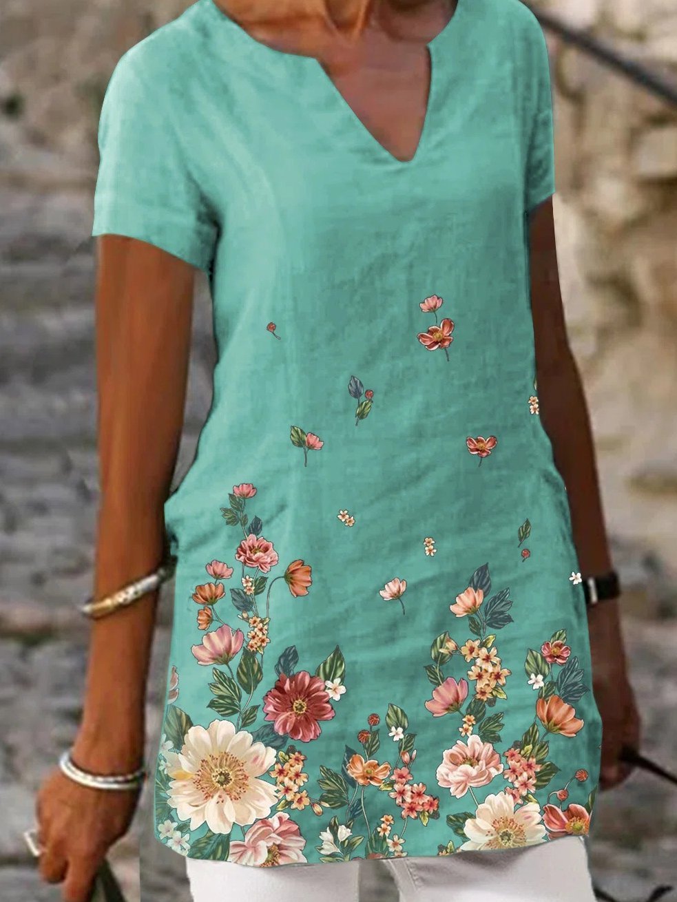 Floral Print Short Sleeve V-Neck Casual T-Shirts - T-Shirts - INS | Online Fashion Free Shipping Clothing, Dresses, Tops, Shoes - 20-30 - 21/06/2021 - Category_T-Shirts