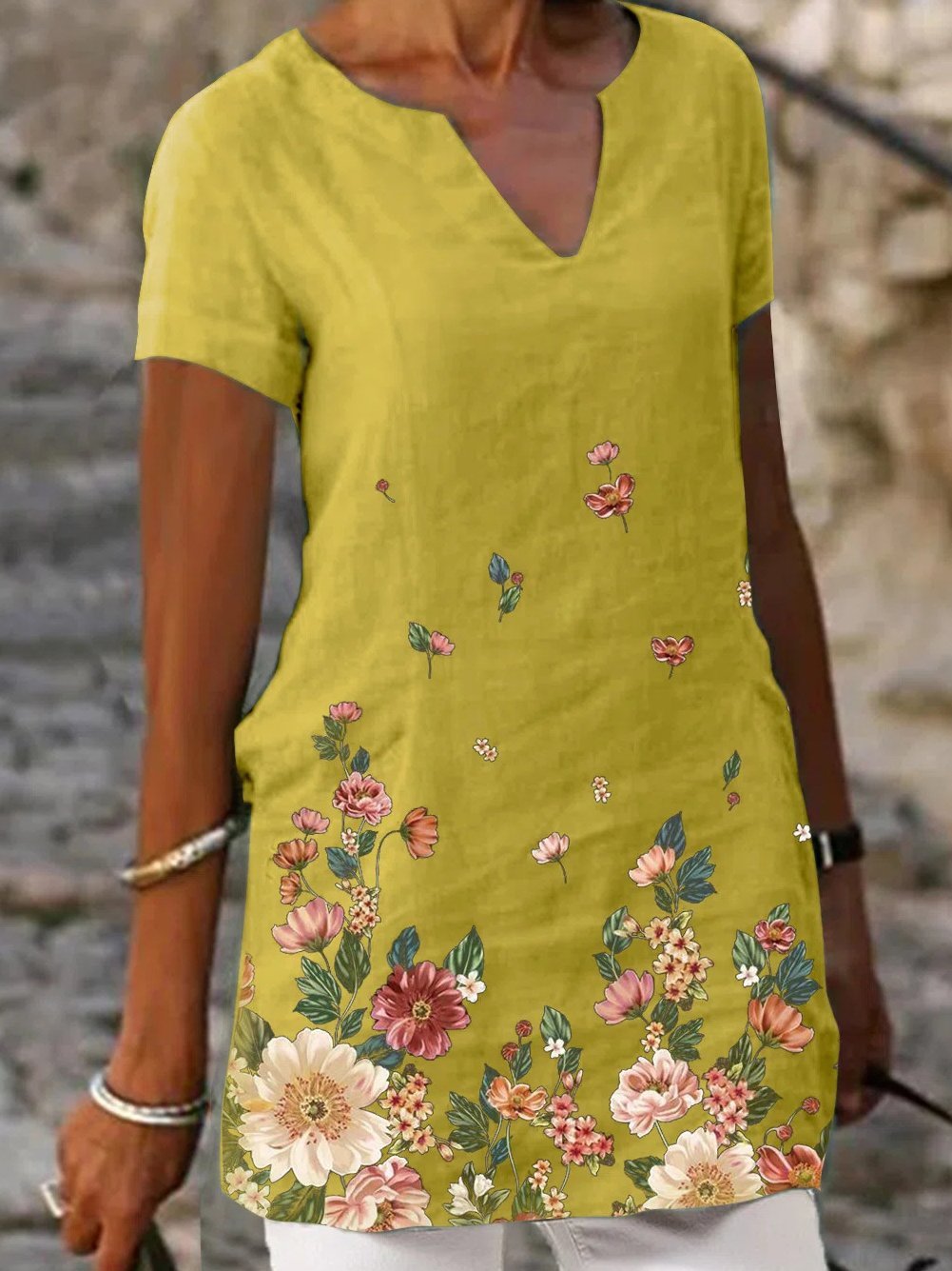 Floral Print Short Sleeve V-Neck Casual T-Shirts - T-Shirts - INS | Online Fashion Free Shipping Clothing, Dresses, Tops, Shoes - 20-30 - 21/06/2021 - Category_T-Shirts