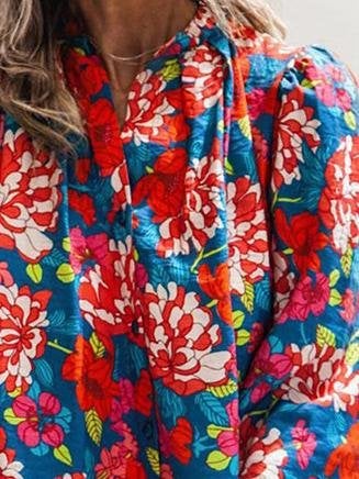 Floral Print Stand-Up Collar Long Sleeve Blouses - Blouses - INS | Online Fashion Free Shipping Clothing, Dresses, Tops, Shoes - 20-30 - 28/06/2021 - BLO2106281129