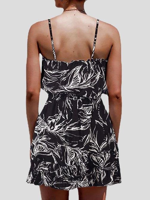 Floral Print Stitching Strap Dress - Mini Dresses - INS | Online Fashion Free Shipping Clothing, Dresses, Tops, Shoes - 17/07/2021 - 20-30 - color-black