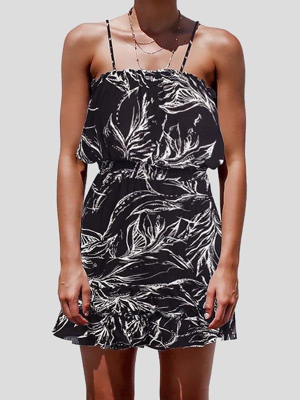Floral Print Stitching Strap Dress - Mini Dresses - INS | Online Fashion Free Shipping Clothing, Dresses, Tops, Shoes - 17/07/2021 - 20-30 - color-black