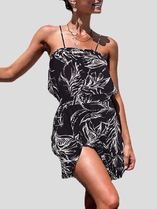 Floral Print Stitching Strap Dress - Mini Dresses - INS | Online Fashion Free Shipping Clothing, Dresses, Tops, Shoes - 17/07/2021 - 20-30 - color-black