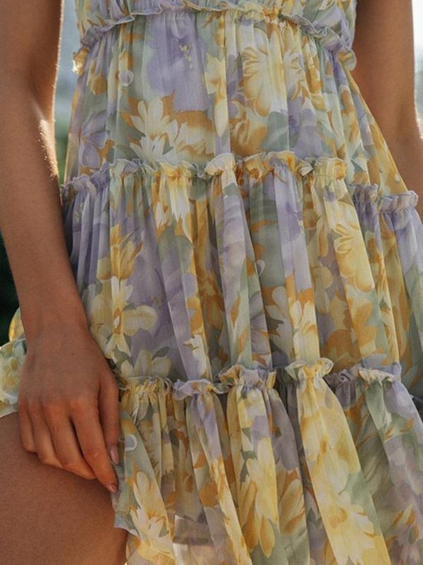 Floral Print Suspender Chiffon Seaside Beach Dress - Mini Dresses - INS | Online Fashion Free Shipping Clothing, Dresses, Tops, Shoes - 21/04/2021 - Color_Green - Color_Pink Green