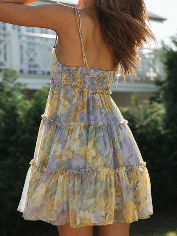 Floral Print Suspender Chiffon Seaside Beach Dress - Mini Dresses - INS | Online Fashion Free Shipping Clothing, Dresses, Tops, Shoes - 21/04/2021 - Color_Green - Color_Pink Green