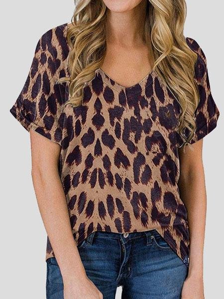 Floral Print V-neck Casual Top - T-shirts - INS | Online Fashion Free Shipping Clothing, Dresses, Tops, Shoes - 10-20 - 28/06/2021 - color-brown