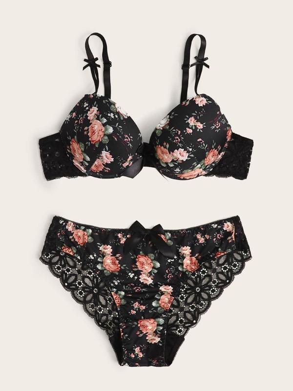 Floral Push Up Lingerie Set - INS | Online Fashion Free Shipping Clothing, Dresses, Tops, Shoes
