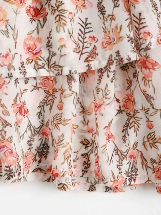 Floral Smocked Layered Hem Poet Sleeve Dress - Midi Dresses - INS | Online Fashion Free Shipping Clothing, Dresses, Tops, Shoes - 02/09/2021 - Casual - Color_White