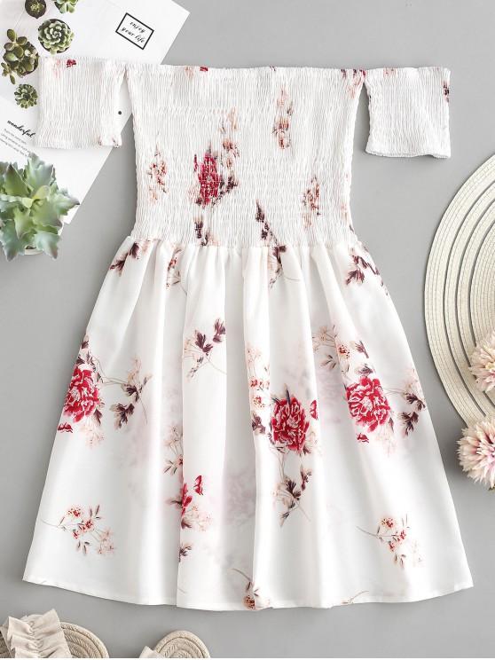 Floral Smocked Off Shoulder Mini Dress - Dresses - INS | Online Fashion Free Shipping Clothing, Dresses, Tops, Shoes - Black - Blue - Color_Black