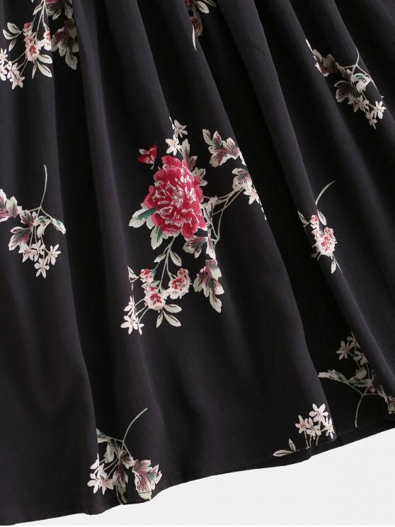 Floral Smocked Off Shoulder Mini Dress - Dresses - INS | Online Fashion Free Shipping Clothing, Dresses, Tops, Shoes - Black - Blue - Color_Black