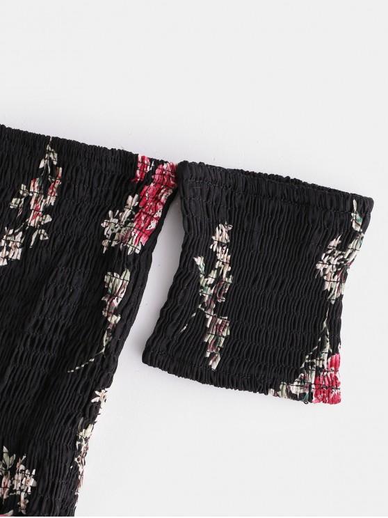 Floral Smocked Off Shoulder Mini Dress - Dresses - INS | Online Fashion Free Shipping Clothing, Dresses, Tops, Shoes - Black - Blue - Color_Black