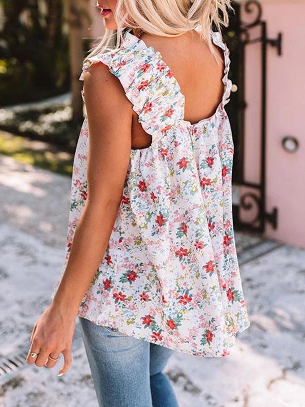 Floral Square Neck Sleeveless Loose Tank Tops - Tank Tops - INS | Online Fashion Free Shipping Clothing, Dresses, Tops, Shoes - 10-20 - 28/06/2021 - Category_Tank Tops