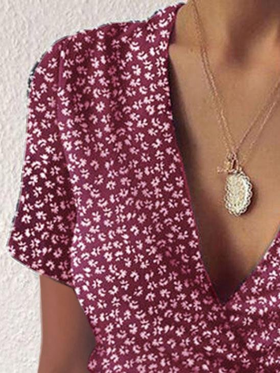 Floral V-neck Short Sleeve Ruffled Dress - Mini Dresses - INS | Online Fashion Free Shipping Clothing, Dresses, Tops, Shoes - 16/06/2021 - 20-30 - color-black