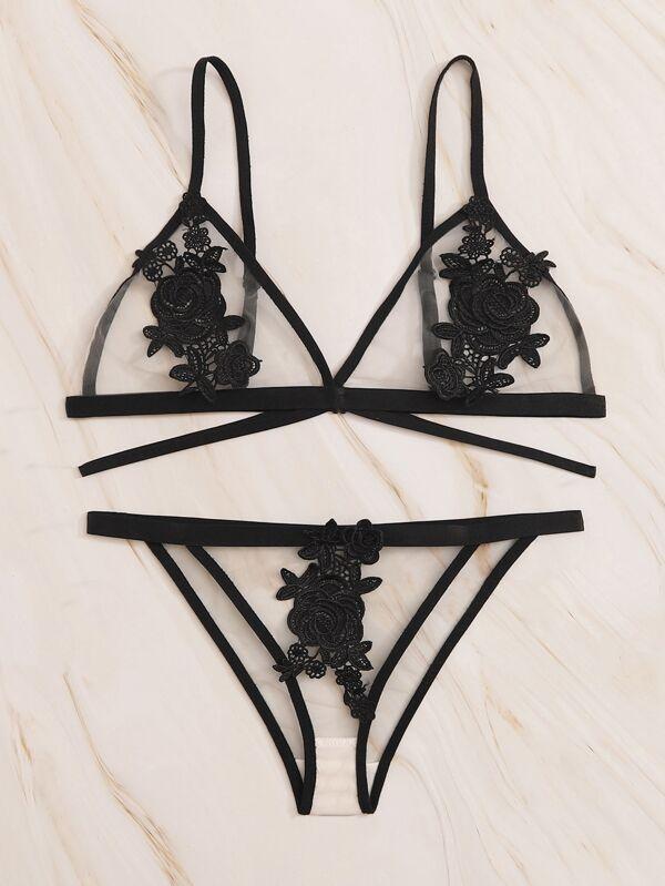 Flower Crochet Sheer Lingerie Set - INS | Online Fashion Free Shipping Clothing, Dresses, Tops, Shoes