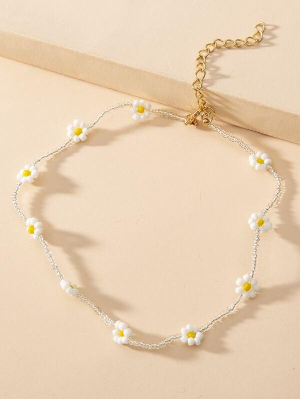 Flower Decor Beaded Necklace - INS | Online Fashion Free Shipping Clothing, Dresses, Tops, Shoes