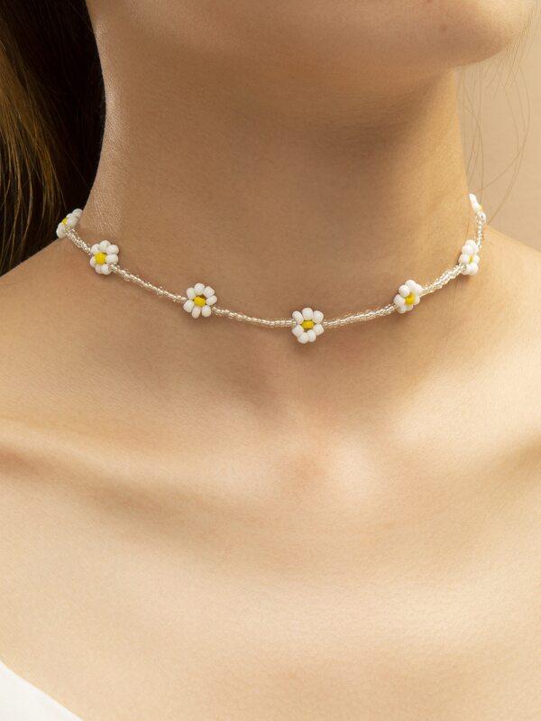 Flower Decor Beaded Necklace - INS | Online Fashion Free Shipping Clothing, Dresses, Tops, Shoes