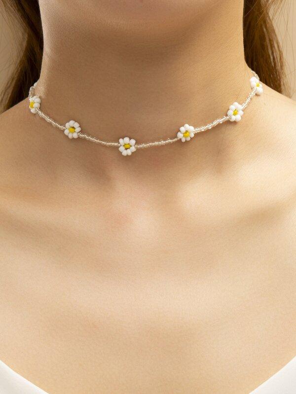Flower Decor Beaded Necklace - INS | Online Fashion Free Shipping Clothing, Dresses, Tops, Shoes