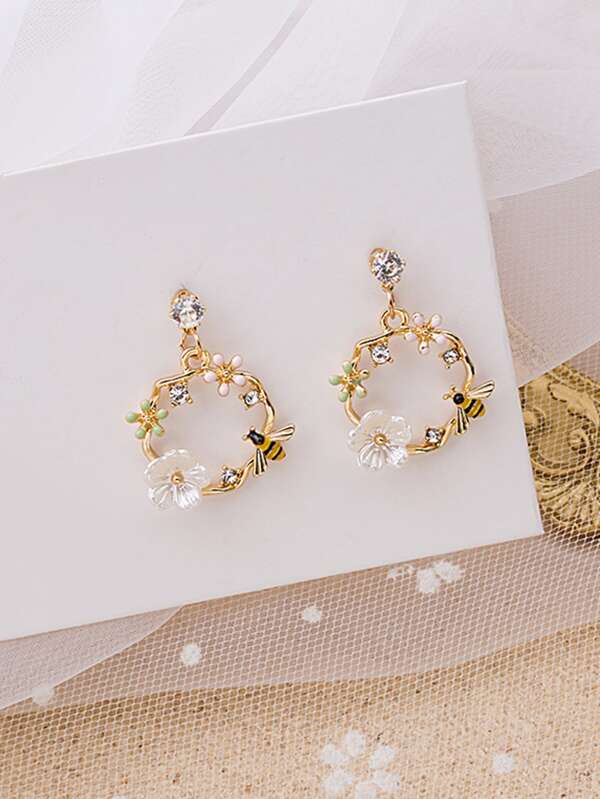 Flower Decor Irregular Circle Earrings - INS | Online Fashion Free Shipping Clothing, Dresses, Tops, Shoes