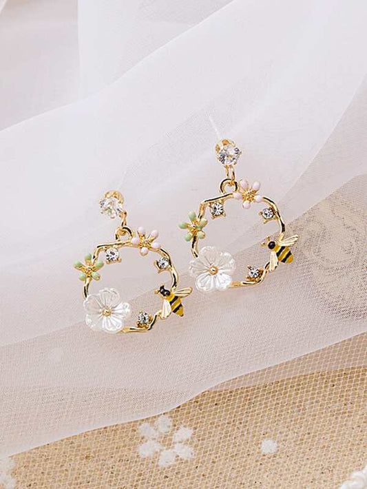 Flower Decor Irregular Circle Earrings - INS | Online Fashion Free Shipping Clothing, Dresses, Tops, Shoes