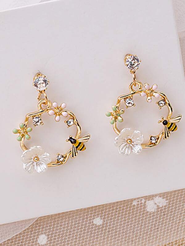 Flower Decor Irregular Circle Earrings - INS | Online Fashion Free Shipping Clothing, Dresses, Tops, Shoes