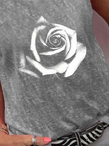 Flower Print Casual V-Neck Short Sleeve T-Shirt - T-Shirts - INS | Online Fashion Free Shipping Clothing, Dresses, Tops, Shoes - 10-20 - 28/06/2021 - Category_T-Shirts