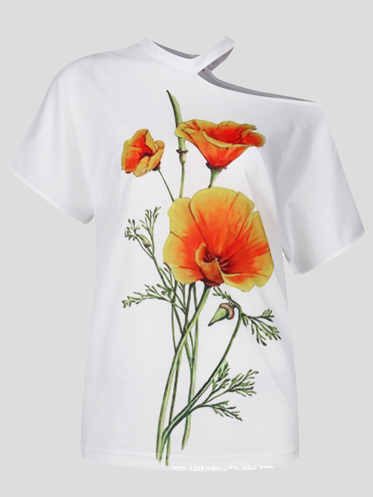 Flower Print Off-shoulder Halterneck T-shirt - T-shirts - INS | Online Fashion Free Shipping Clothing, Dresses, Tops, Shoes - 07/07/2021 - 20-30 - color-yellow