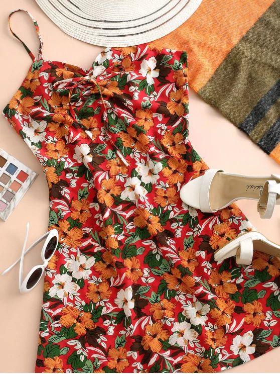 Flower Print Tie Cami Summer Dress - Dresses - INS | Online Fashion Free Shipping Clothing, Dresses, Tops, Shoes - 02/09/2021 - Daily - Dresses