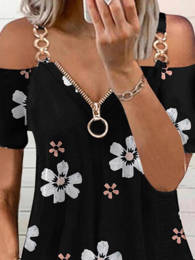 Flower Print Zipper Suspender Dress - Mini Dresses - INS | Online Fashion Free Shipping Clothing, Dresses, Tops, Shoes - 06/07/2021 - 20-30 - color-black