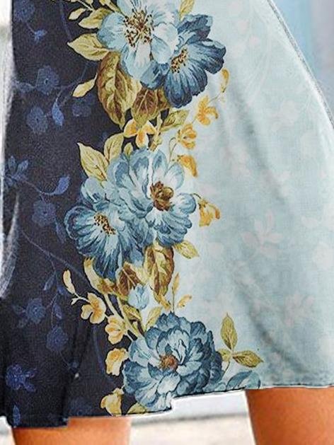 Flower Printed Cut Out V-neck Dress - Mini Dresses - INS | Online Fashion Free Shipping Clothing, Dresses, Tops, Shoes - 16/06/2021 - 20-30 - color-blue