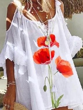 Flower Printed Off-shoulder Mini Dress - Mini Dresses - INS | Online Fashion Free Shipping Clothing, Dresses, Tops, Shoes - 15/06/2021 - Color_Blue - Color_Pink