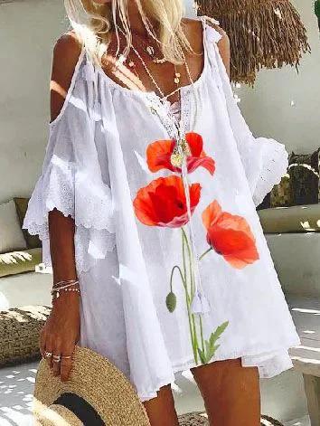Flower Printed Off-shoulder Mini Dress - Mini Dresses - INS | Online Fashion Free Shipping Clothing, Dresses, Tops, Shoes - 15/06/2021 - Color_Blue - Color_Pink