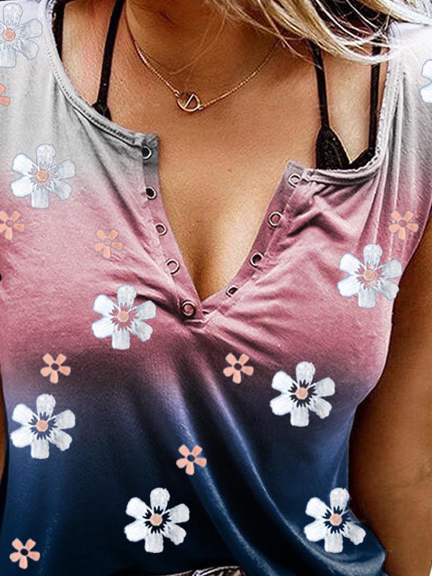 Flower Printing Gradient Color Tank Top - Tank Tops - INS | Online Fashion Free Shipping Clothing, Dresses, Tops, Shoes - 10/06/2021 - Color_Blue - LXQ