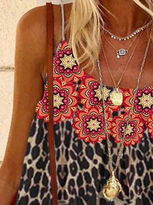 Flowers & Leopard Print Sling Tank Top - Tank Tops - INS | Online Fashion Free Shipping Clothing, Dresses, Tops, Shoes - 10-20 - 14/07/2021 - color-brown