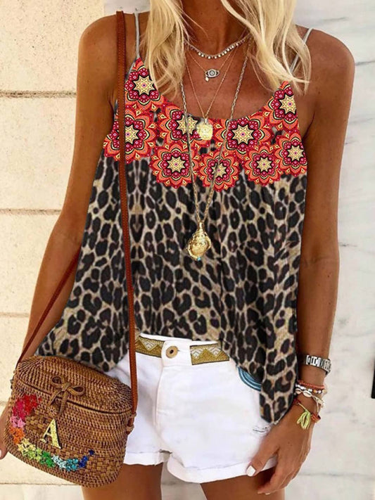 Flowers & Leopard Print Sling Tank Top - Tank Tops - INS | Online Fashion Free Shipping Clothing, Dresses, Tops, Shoes - 10-20 - 14/07/2021 - color-brown