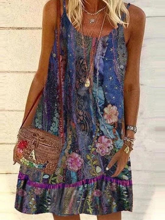 Flowers Print Suspender Mini Dress - Mini Dresses - INS | Online Fashion Free Shipping Clothing, Dresses, Tops, Shoes - 02/06/2021 - Color_Green - Color_Purple