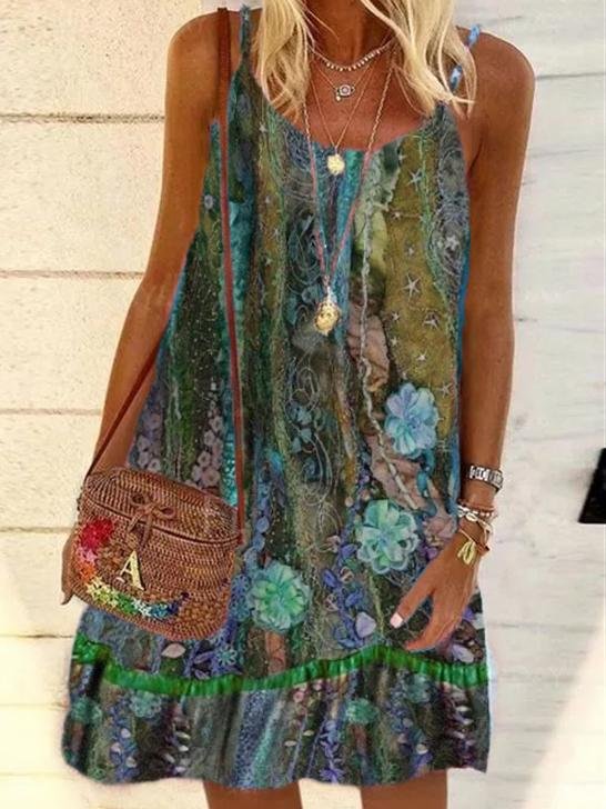 Flowers Print Suspender Mini Dress - Mini Dresses - INS | Online Fashion Free Shipping Clothing, Dresses, Tops, Shoes - 02/06/2021 - Color_Green - Color_Purple