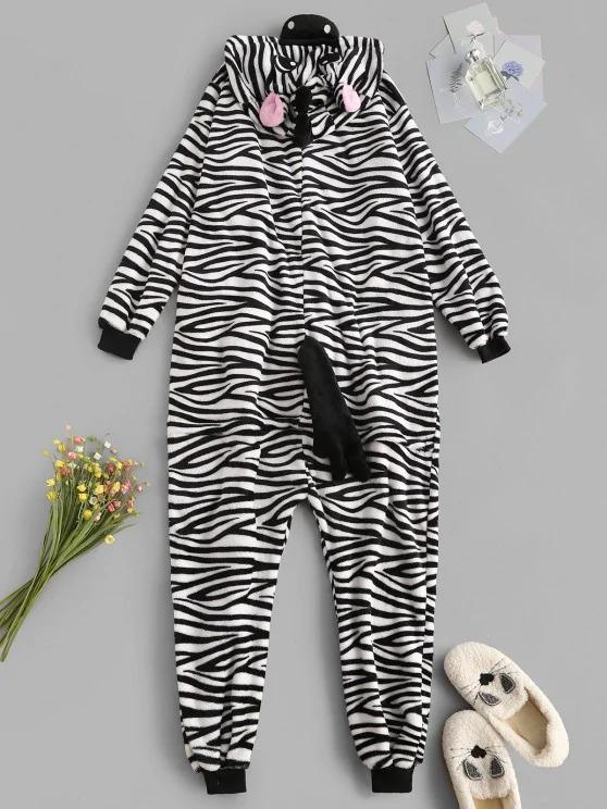 Fluffy Button Front Fleece Zebra Onesie Pajamas - INS | Online Fashion Free Shipping Clothing, Dresses, Tops, Shoes