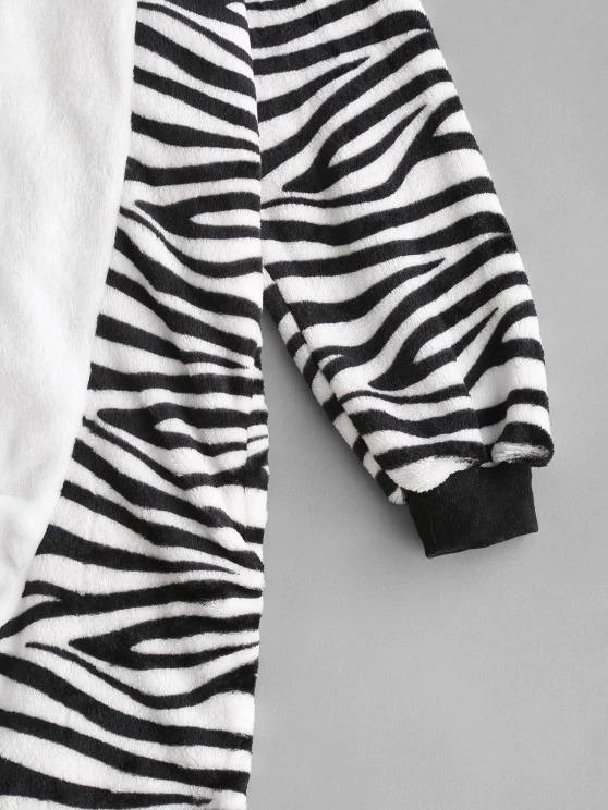 Fluffy Button Front Fleece Zebra Onesie Pajamas - INS | Online Fashion Free Shipping Clothing, Dresses, Tops, Shoes