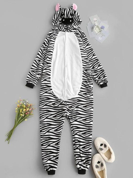 Fluffy Button Front Fleece Zebra Onesie Pajamas - INS | Online Fashion Free Shipping Clothing, Dresses, Tops, Shoes