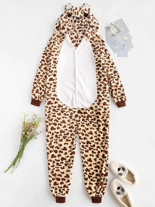 Fluffy Fleece Animal Leopard Onesie Pajamas - INS | Online Fashion Free Shipping Clothing, Dresses, Tops, Shoes