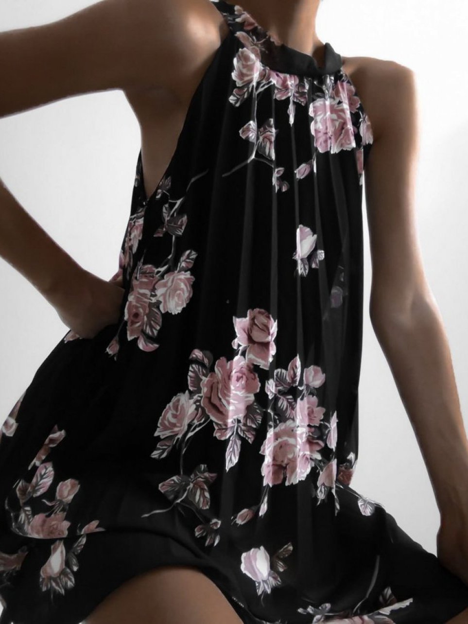 Folded Sleeveless Halterneck Print Dress - Mini Dresses - INS | Online Fashion Free Shipping Clothing, Dresses, Tops, Shoes - 20-30 - 26/07/2021 - color-black