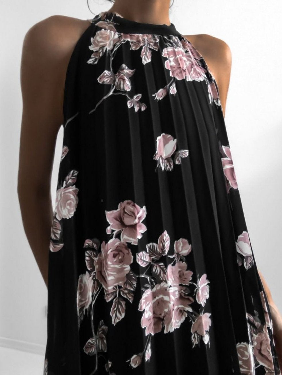 Folded Sleeveless Halterneck Print Dress - Mini Dresses - INS | Online Fashion Free Shipping Clothing, Dresses, Tops, Shoes - 20-30 - 26/07/2021 - color-black