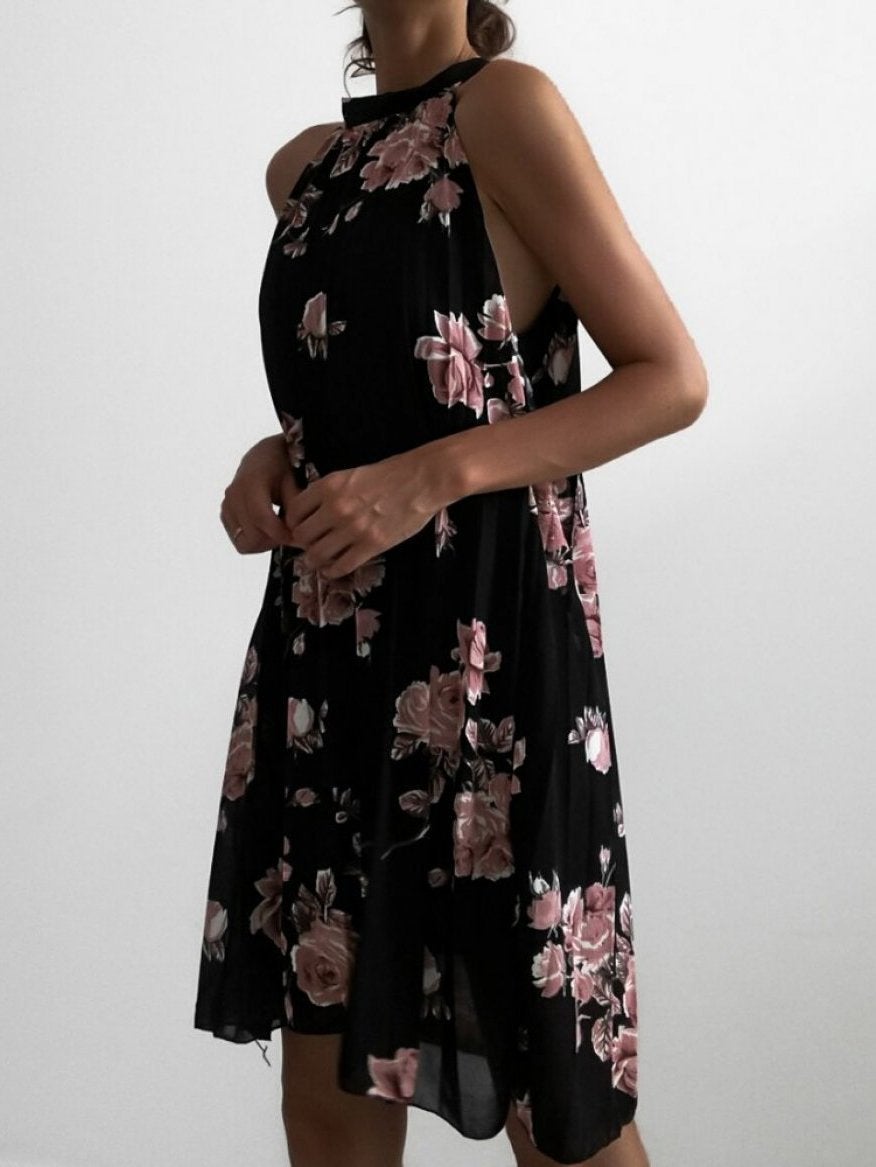 Folded Sleeveless Halterneck Print Dress - Mini Dresses - INS | Online Fashion Free Shipping Clothing, Dresses, Tops, Shoes - 20-30 - 26/07/2021 - color-black