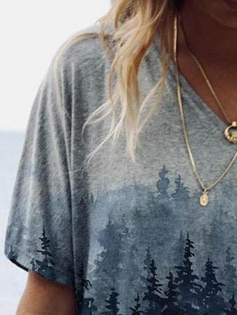 Forest Print Short-sleeved V-neck T-shirt - T-shirts - INS | Online Fashion Free Shipping Clothing, Dresses, Tops, Shoes - 08/06/2021 - Color_Gray - Color_White